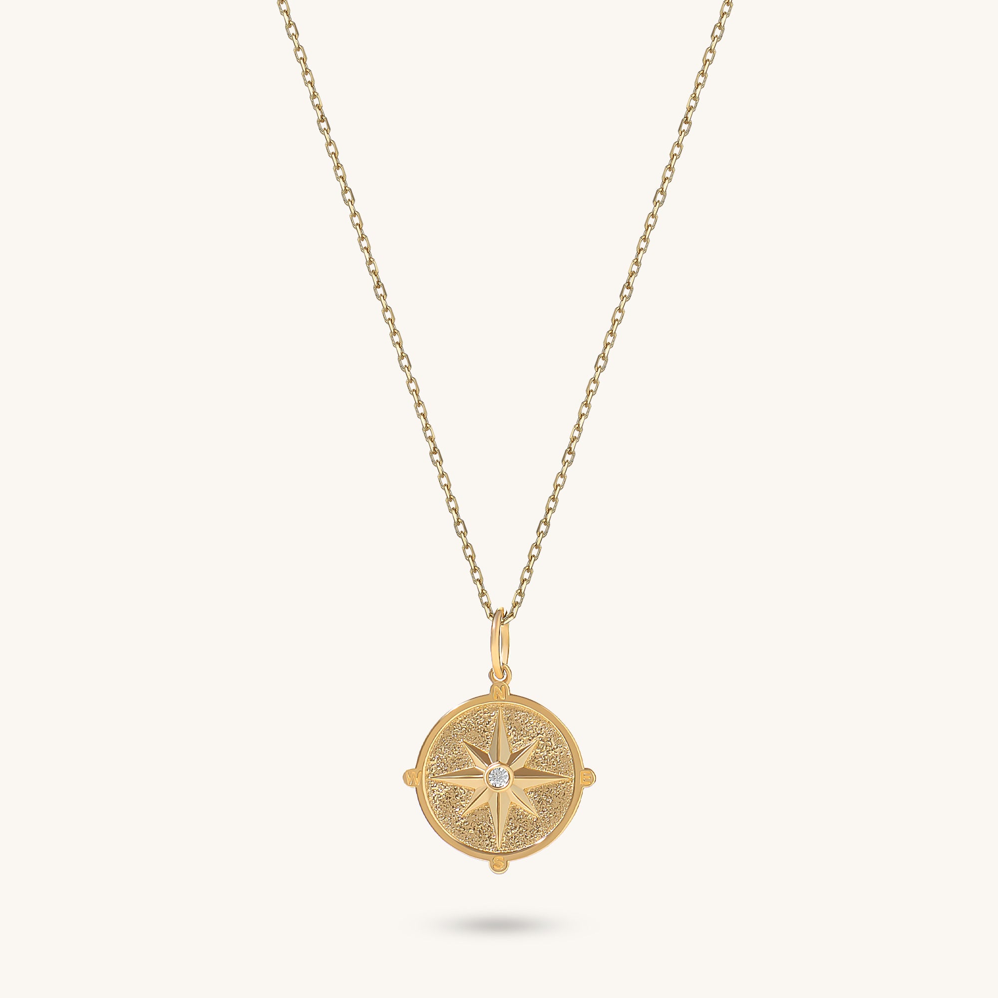 Compass Coin Necklace in 14K Solid Gold