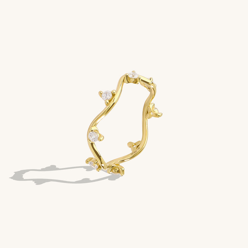 14K Real Yellow Gold Constellation Wave Stacking Ring