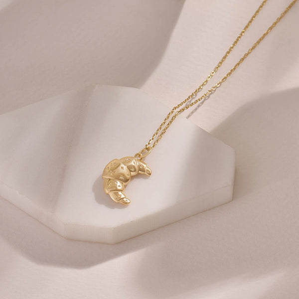 Croissant Design Charm Necklace in Gold Vermeil on 925 Solid Silver