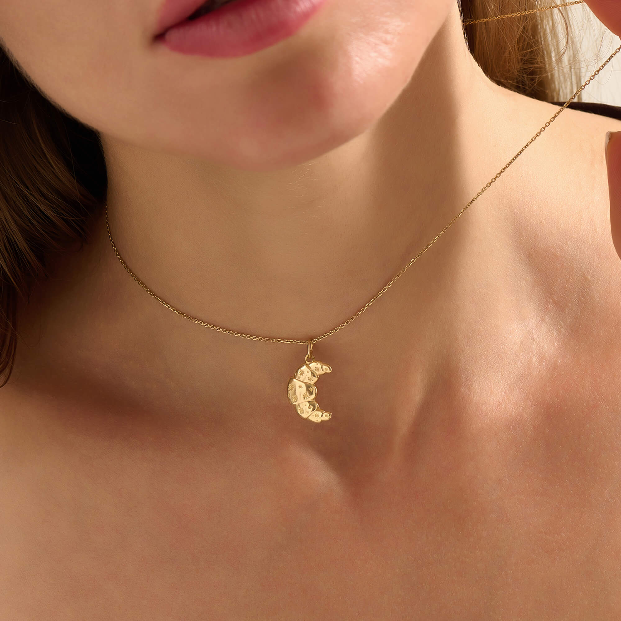 Women's Croissant Charm Necklace in 24K Gold Vermeil