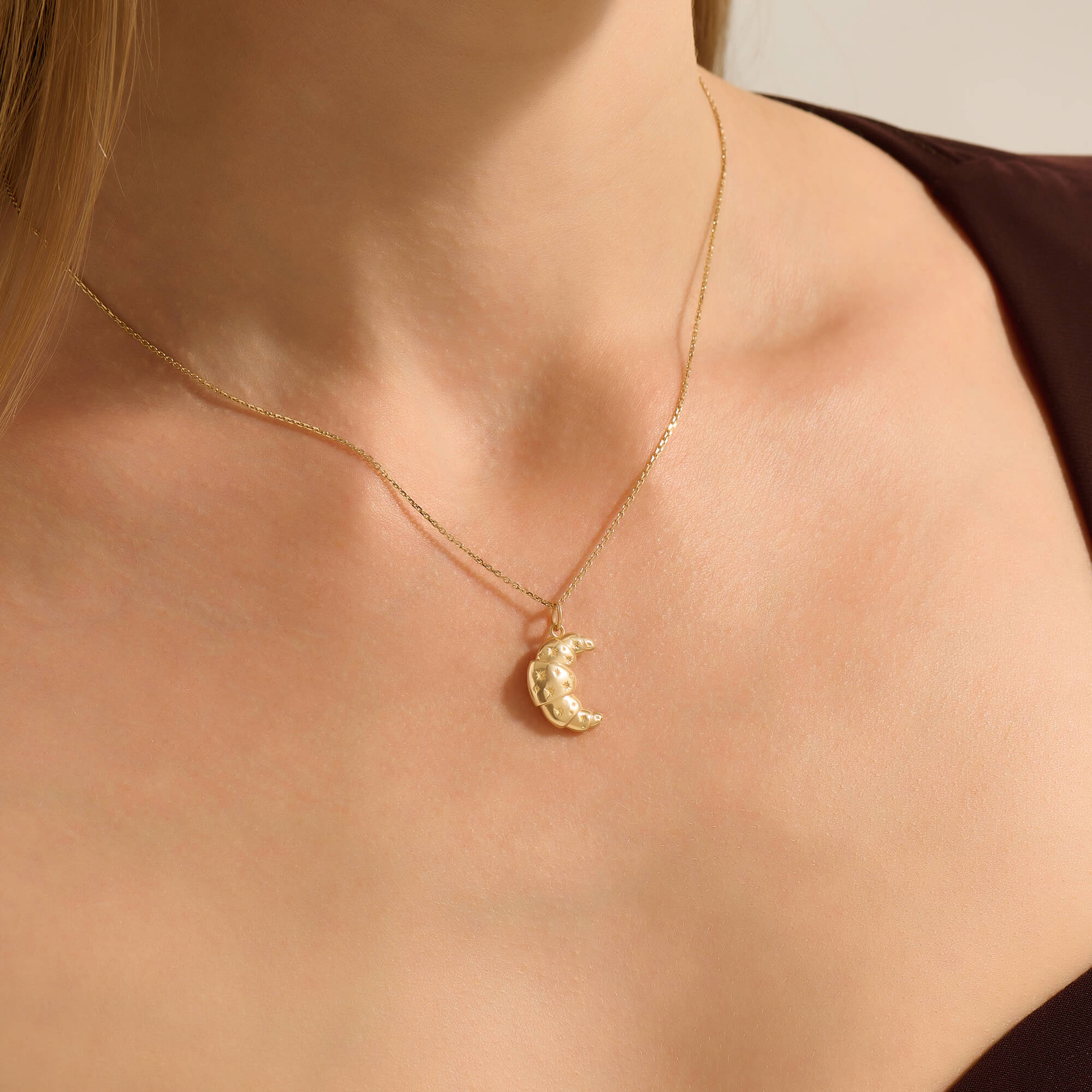 Women's Solid Gold Vermeil Croissant Charm Necklace