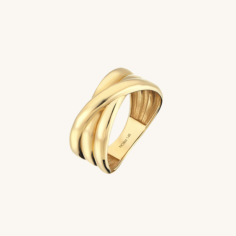 14k Solid Gold Triple Crossover Statement Band Ring 