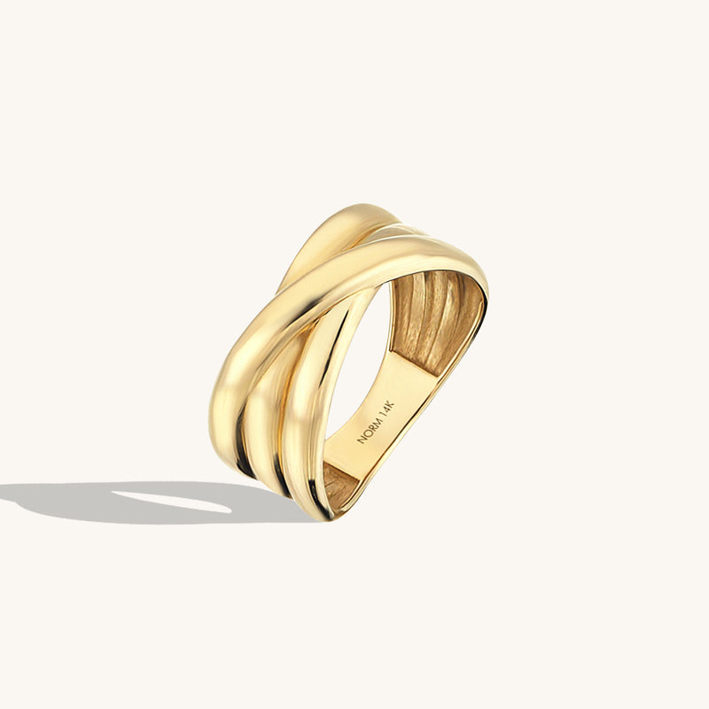 Crossover Wedding Band Ring in 14k Solid Gold