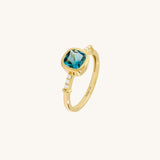 Cushion Blue Topaz Solitaire Ring in Real Gold