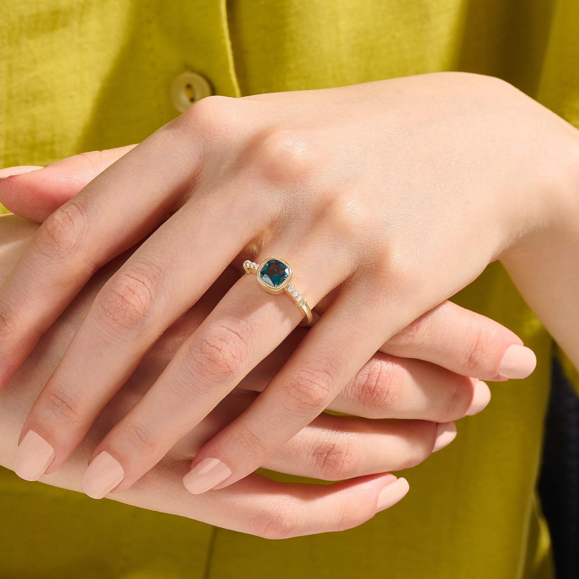  Cushion-Cut Blue Topaz Solitaire Engagement Ring in 14K Real Gold