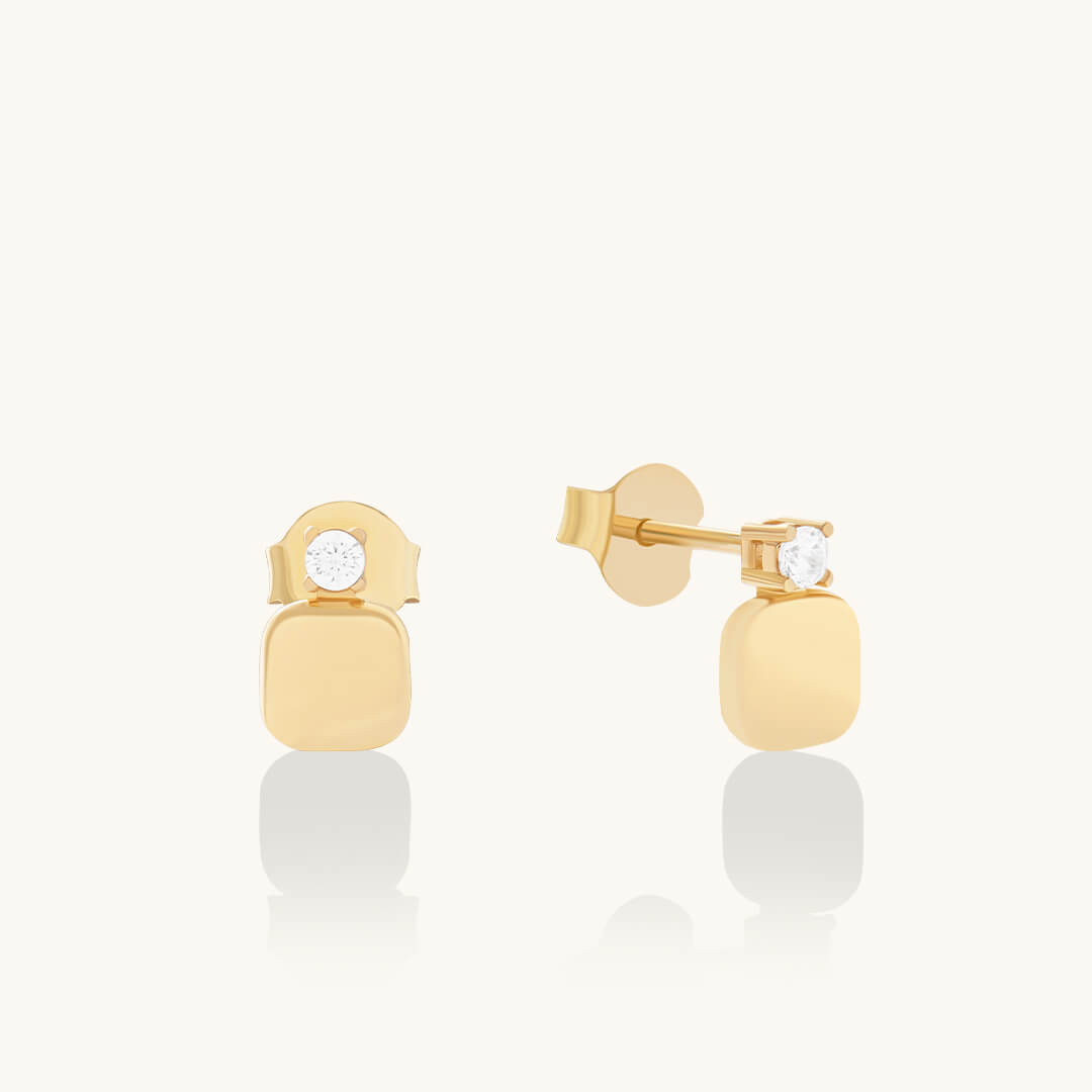 Cushion Drop Diamond Studs in Solid Yellow Gold