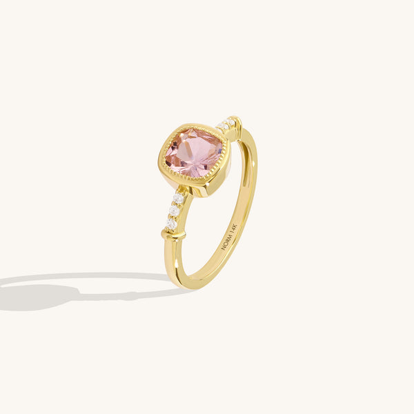 14K Solid Gold Cushion Morganite Peach Solitaire Ring for Women