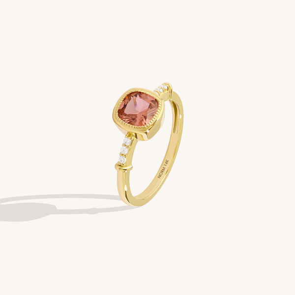 Cushion Padparadscha Solitaire Ring in 14K Real Gold