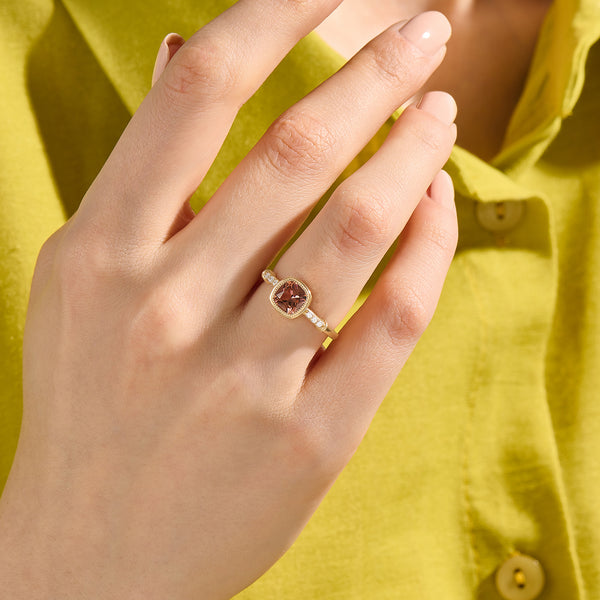 Cushion Padparadscha Solitaire Ring in 14K Solid Gold