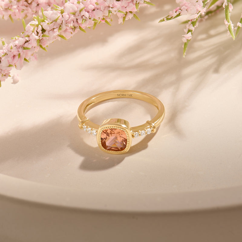 Solid 14K Gold Cushion-Cut Lab Grown Padparadscha Solitaire Ring