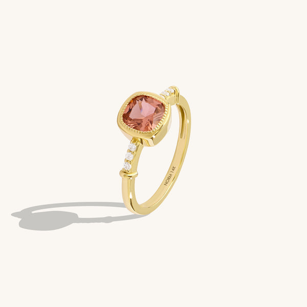 Cushion Padparadscha Solitaire Ring in 14K Real Gold