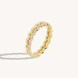 14K Real Gold Double-Line Wave Stacking Ring