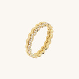 14K Solid Gold Double Wave Stackable Band Ring