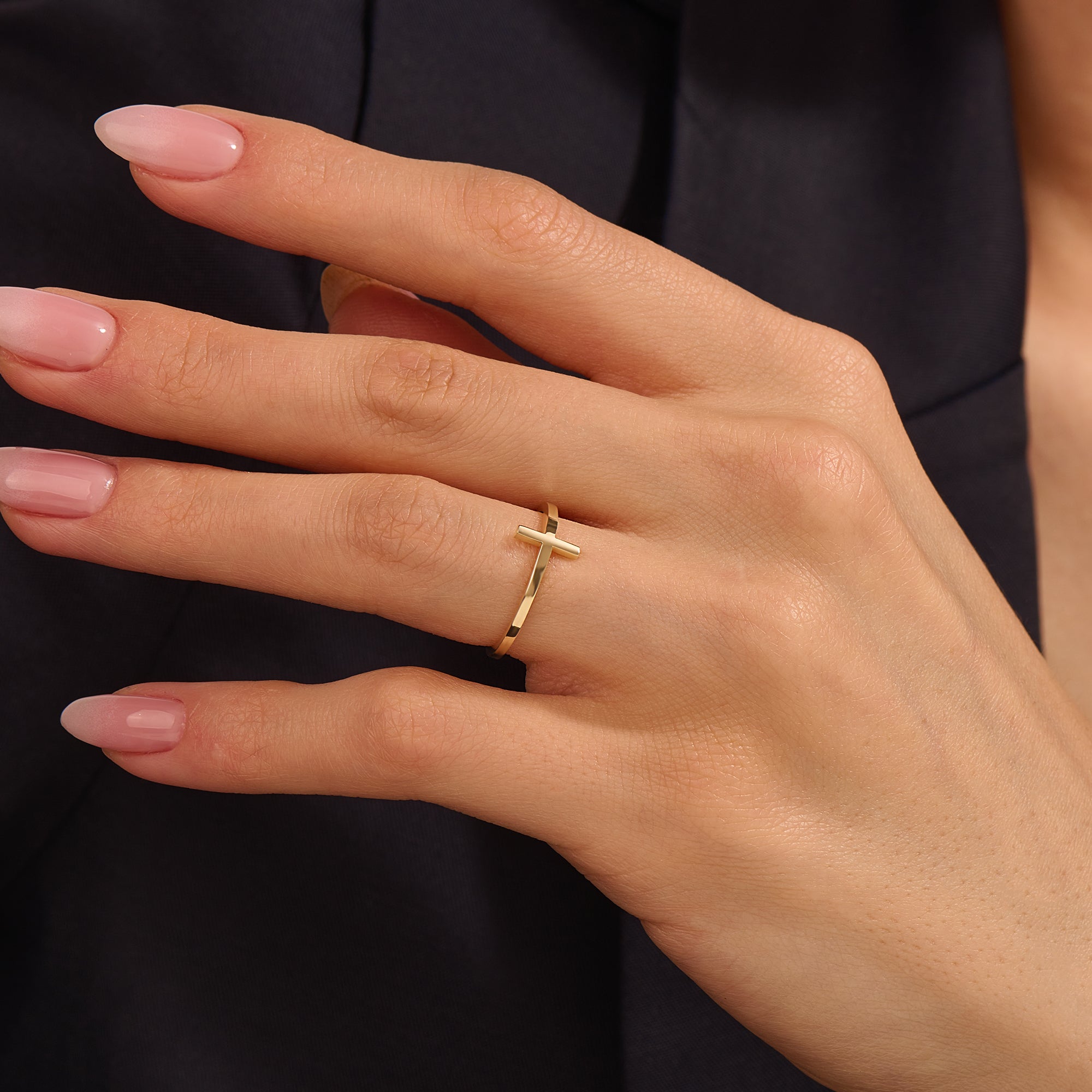14k Solid Gold Cross Stacking Ring for Women