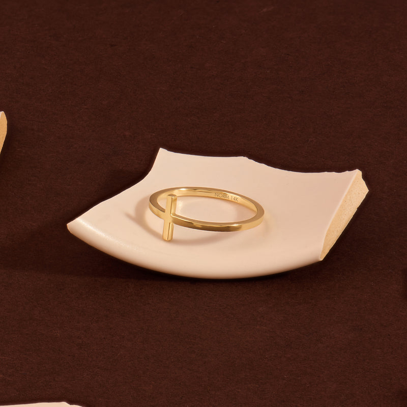 Women's Plain Sideways Cross Ring in 14k Solid Gold