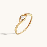 Women's 14k Real Yellow Gold Dainty Evil Eye Protection Ring
