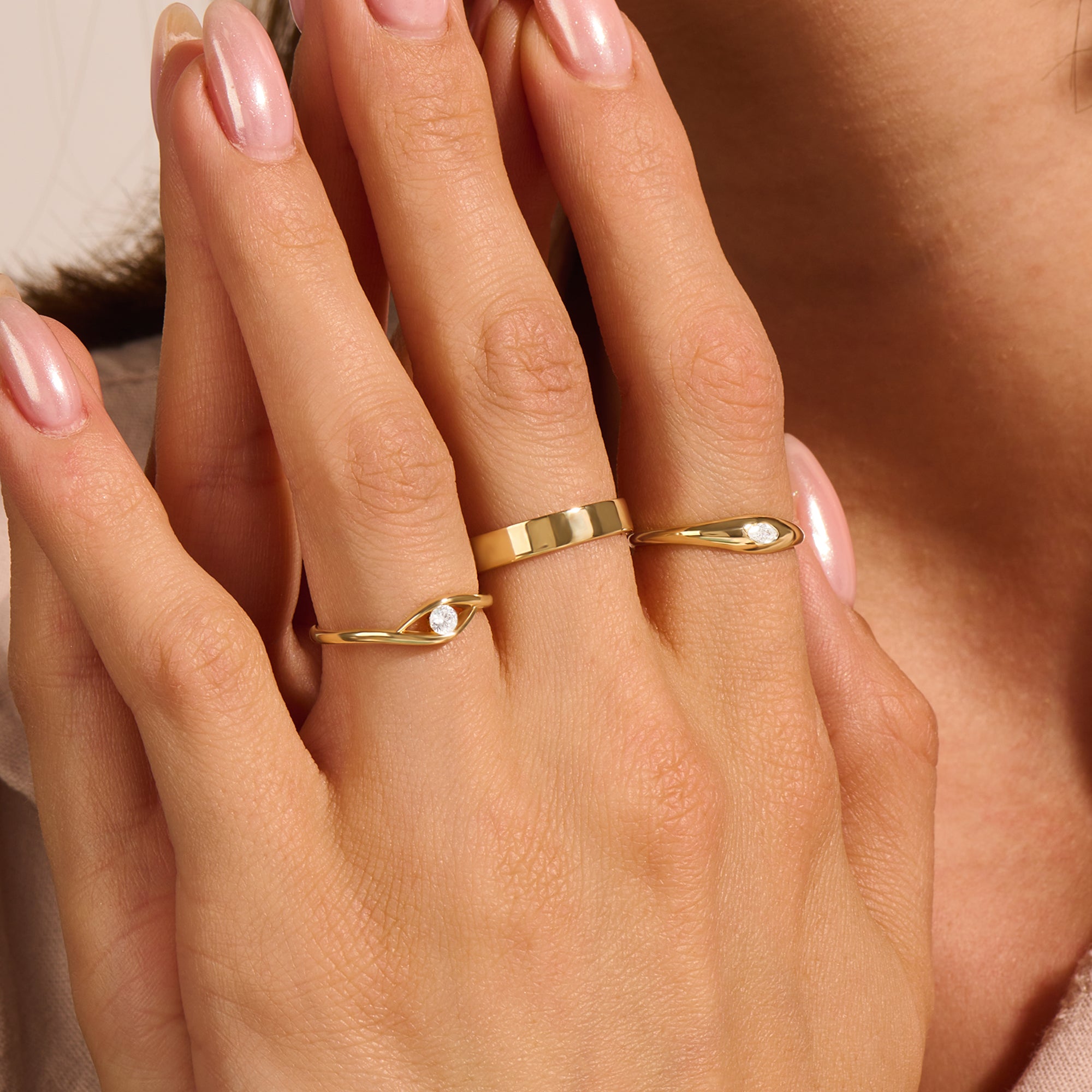 14k Solid Yellow Gold Tiny Third Eye Ring for Women