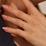 Women's CZ Pave Dainty Cross Ring in 14k Solid Gold