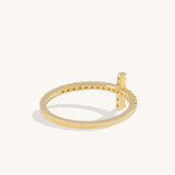 14k Gold Minimal Pave Cross Band Ring for Women