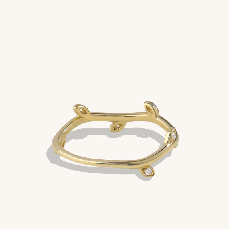 14K Solid Gold Floral Vine Stacking Ring
