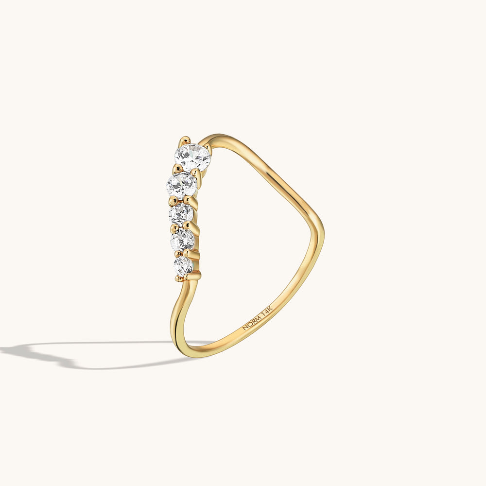 Solid Gold Deep Curve Wave Ring for Women