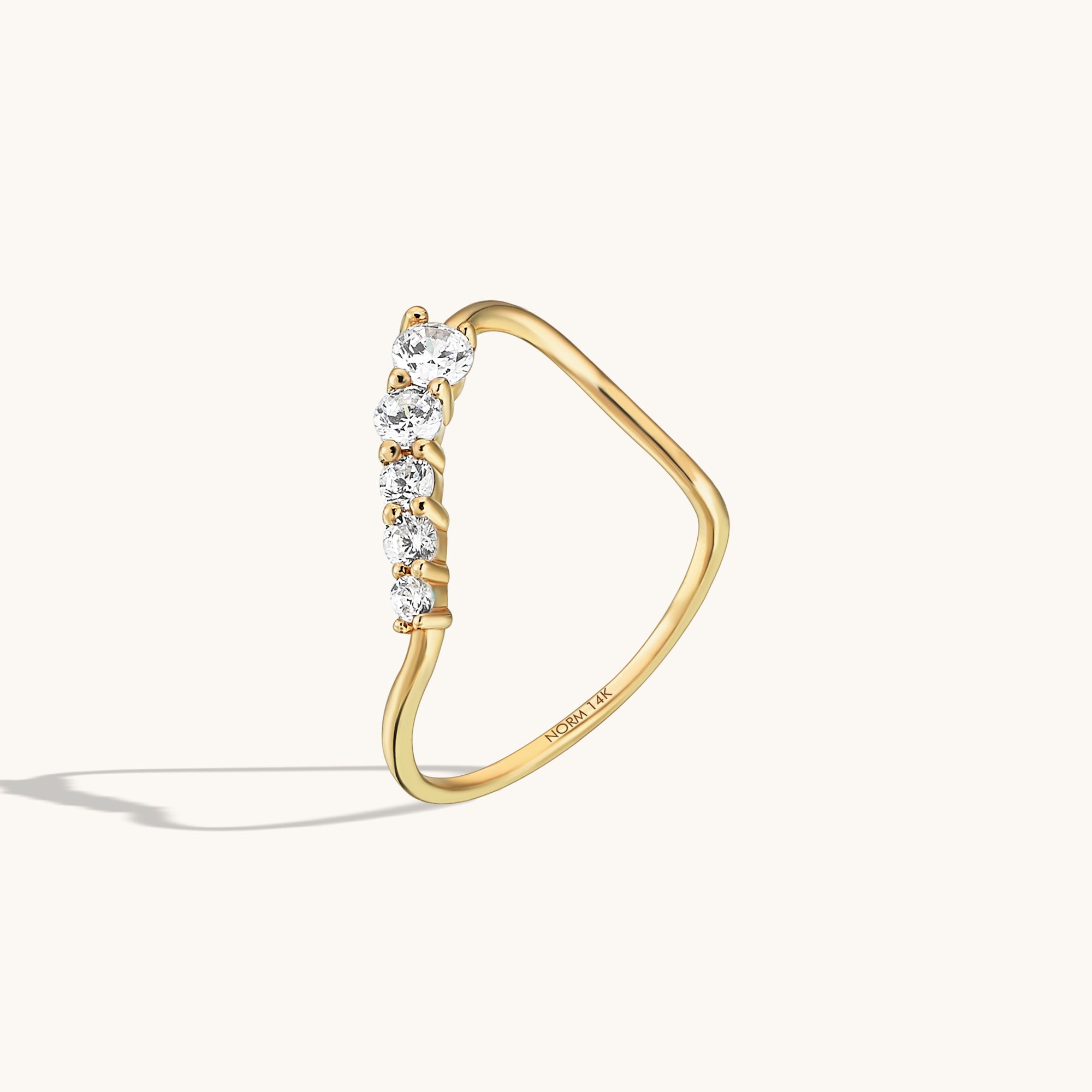 14k Solid Gold Deep Curve Wave Ring for Women