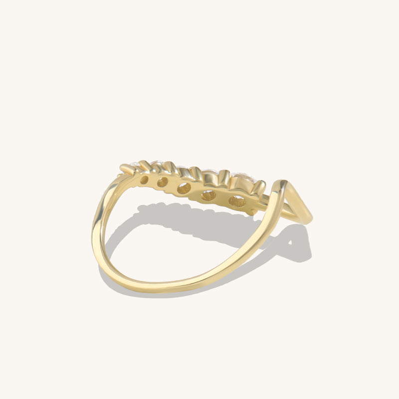 Asymmetric Pave Deep Curve Stacking Ring in 14k Real Gold