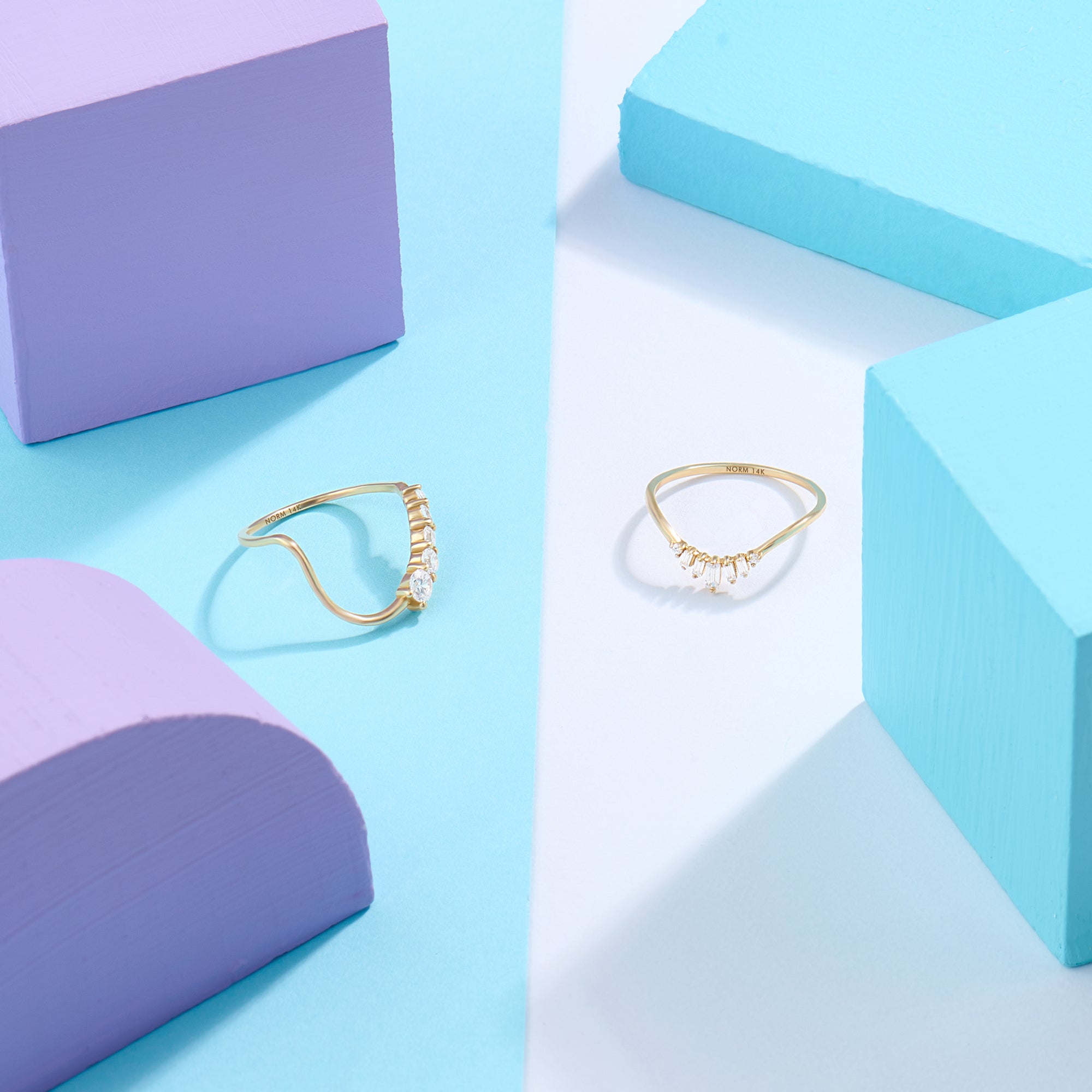 14k Real Gold Deep Curve Wave Ring for Women