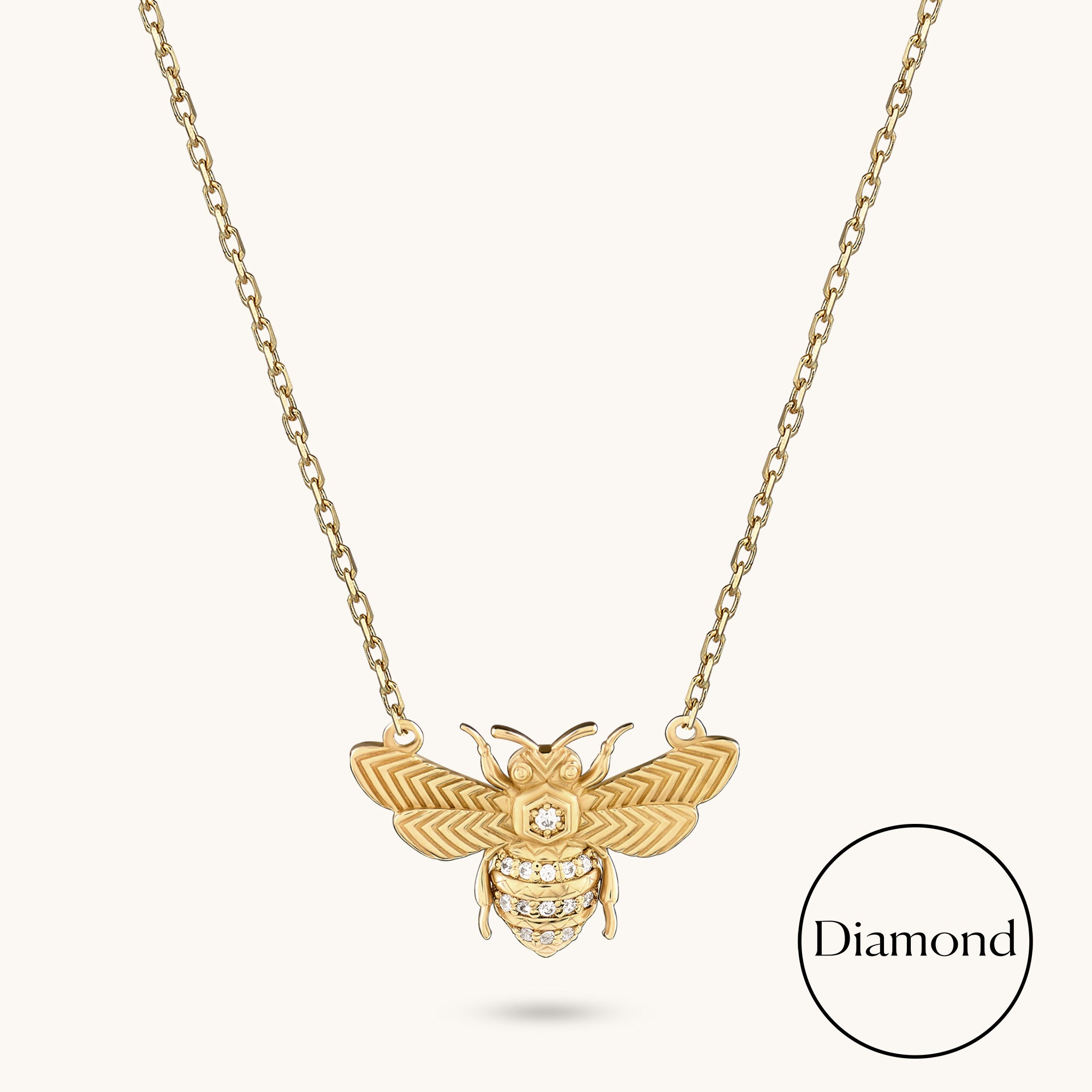 Diamond Bee Statement Necklace in 14K Solid Gold