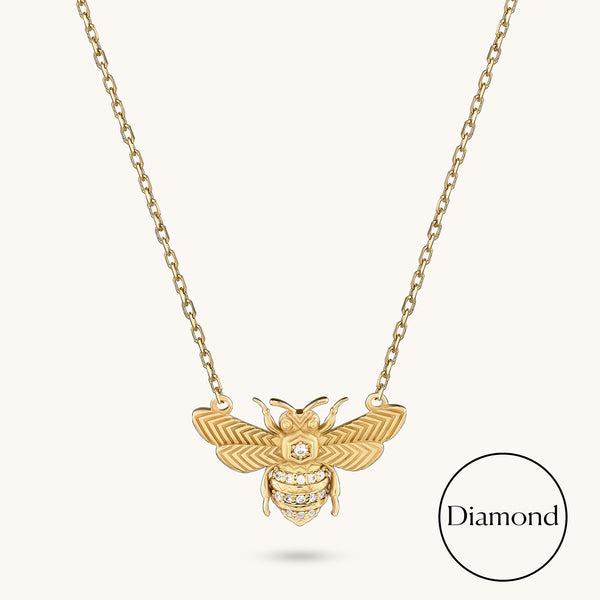 Diamond Bee Statement Necklace in 14K Solid Gold