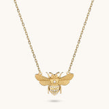 Diamond Pave Realistic Bee Necklace in 14K Yellow Gold
