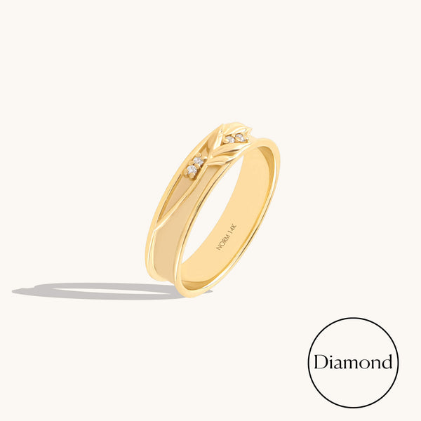 Diamond Branch Wedding Band Ring in Solid Gold