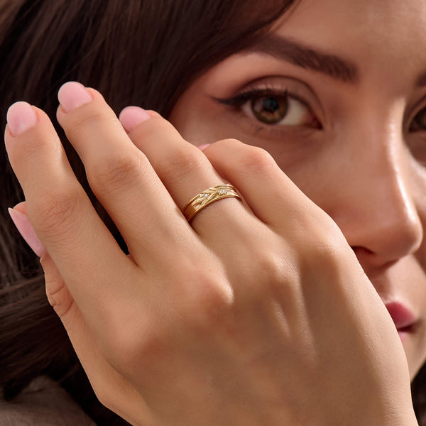 Women's Diamond Branch Wedding Band Ring in Solid Gold