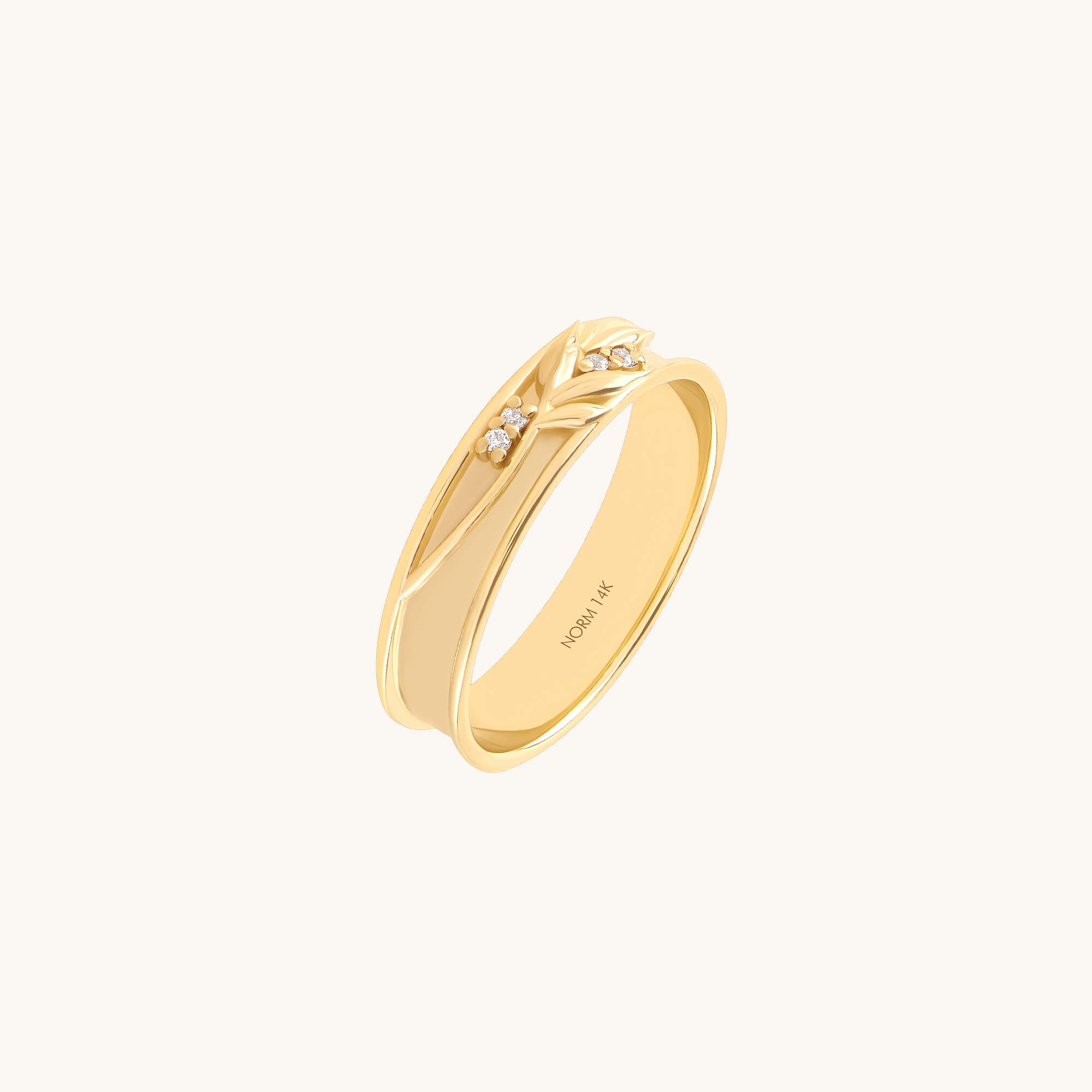 Diamond Branch Wedding Band Ring in Real Gold