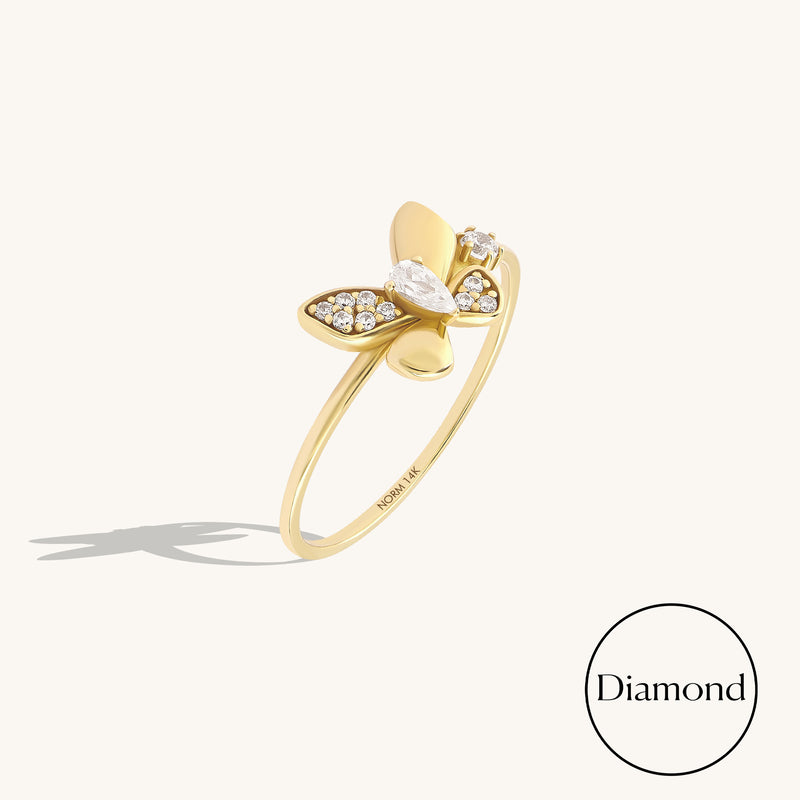 0.21ct Diamond Butterfly Promise Ring in 14k Solid Gold