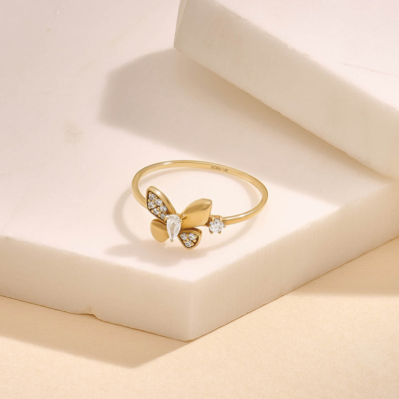 0.21ct Diamond Butterfly Ring in 14k Solid Gold