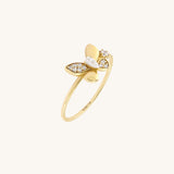 14K Gold Diamond Butterfly Ring - Yellow Gold