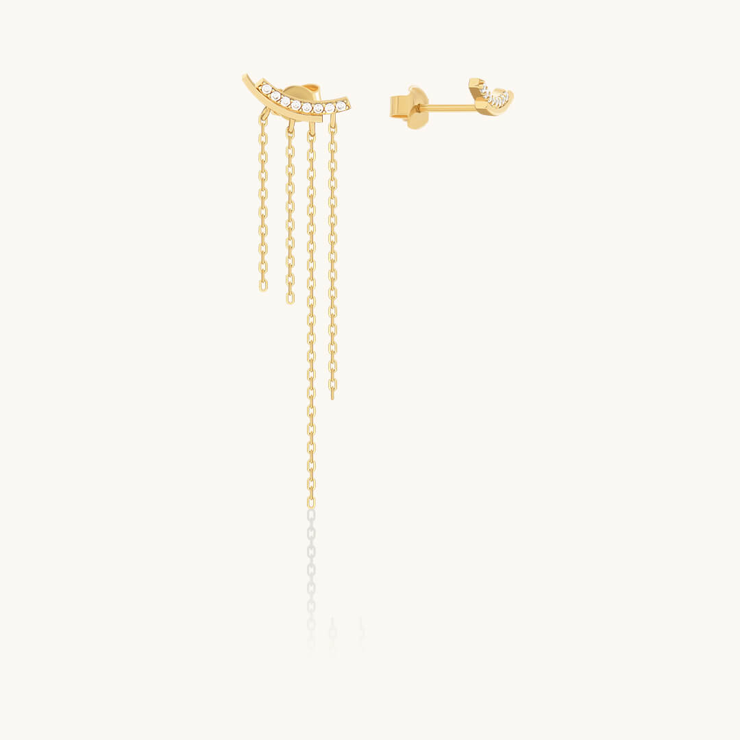Solid Real Gold Diamond Cascade Chain Stud Earrings
