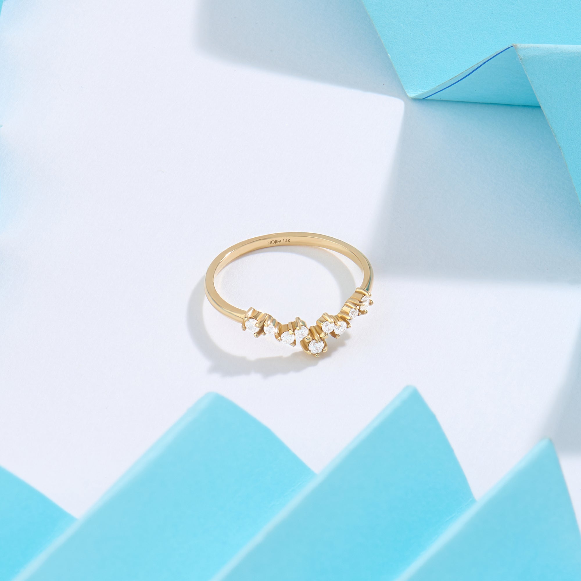 14k Real Gold 0.14ctw Diamond Cluster Curve Bridal Stack Ring