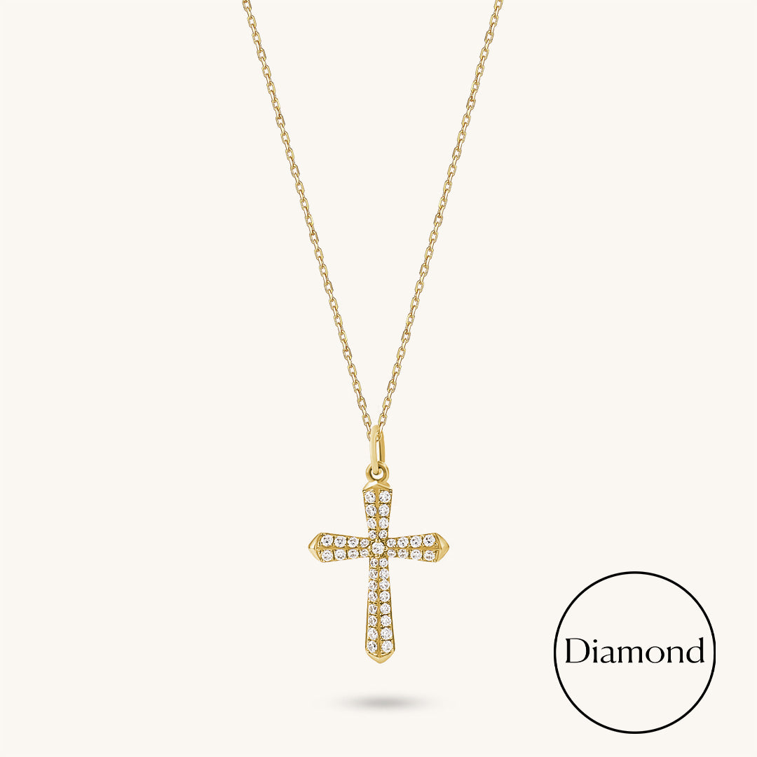 14K Real Gold 0.60ctw Diamond Cross Necklace for Women
