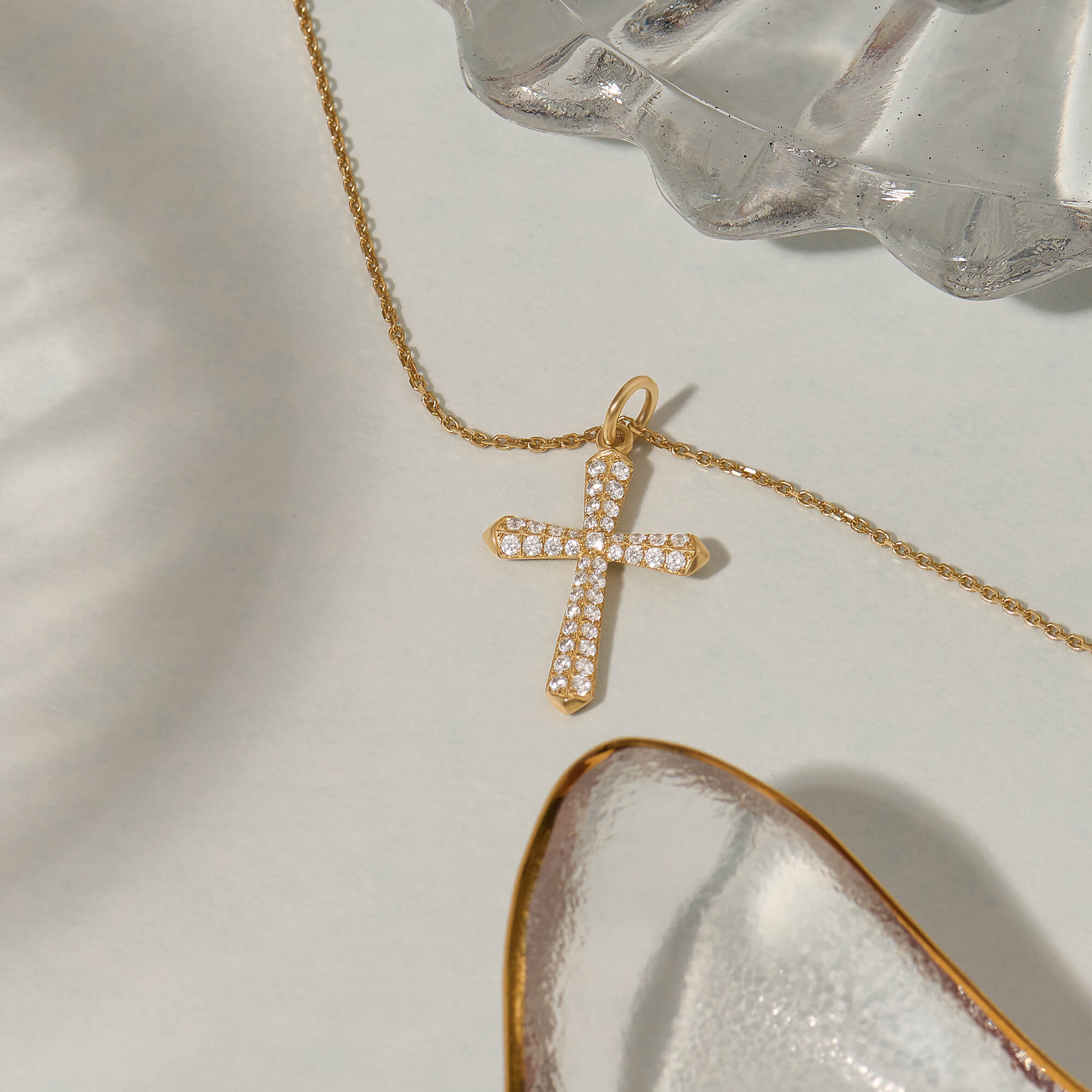0.60ctw Diamond Pave Cross Pendant Necklace in 14K Solid Gold