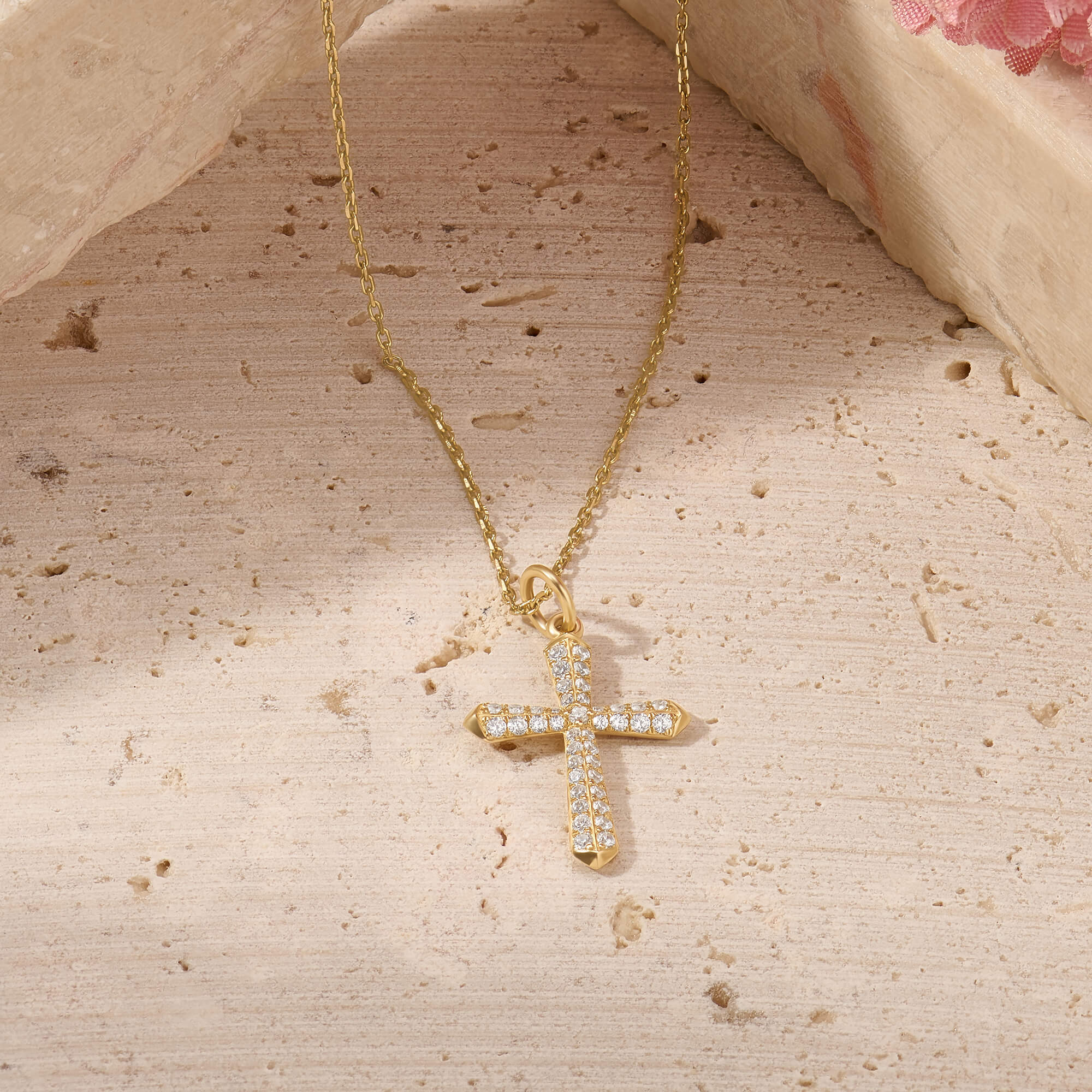 14K Solid Gold 0.60ctw Diamond Cross Necklace for Women