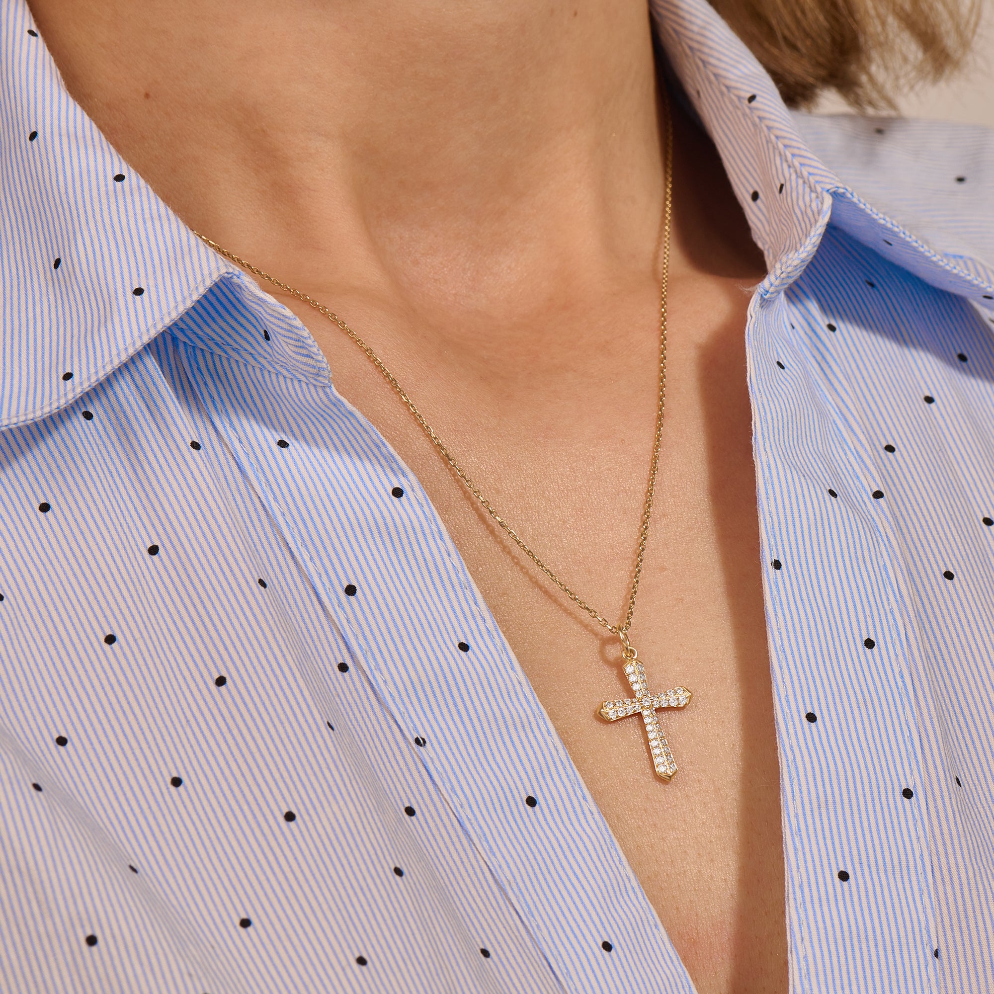 14K Real Yellow Gold 0.60ctw Diamond Cross Necklace for Women
