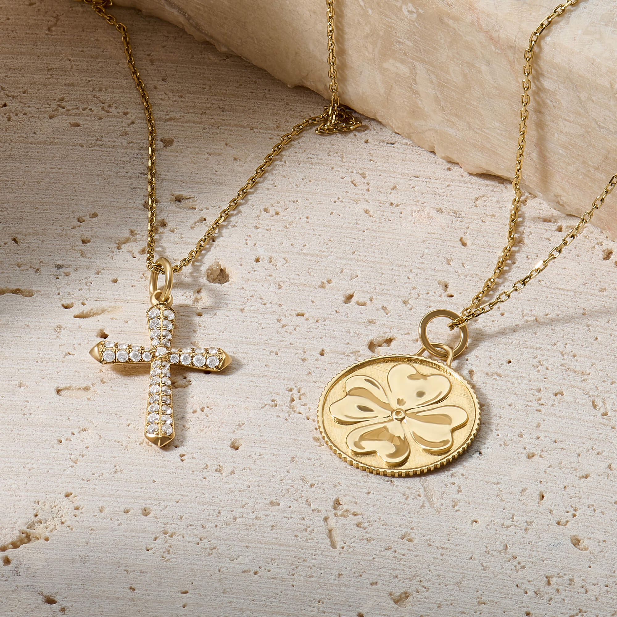14K Solid Yellow Gold 0.60ctw Diamond Cross Necklace for Women