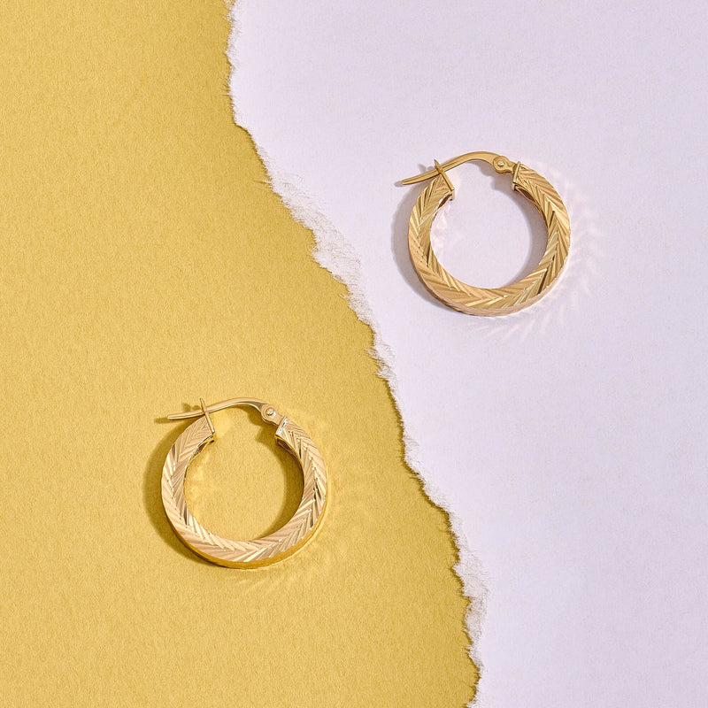 Diamond Cut Hoop Earrings in Gold