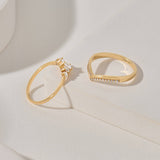 Baguette Diamond Ring and Double Chevron Diamond Ring in 14K Solid Yellow Gold