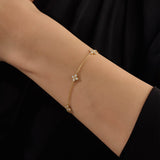 Diamond Flower Design Bracelet in 14K Solid Yellow Gold