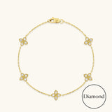 Women's Diamond Flower Bracelet in 14K Real Yellow Gold