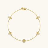 Diamond Flower Bracelet in 14K Solid Yellow Gold