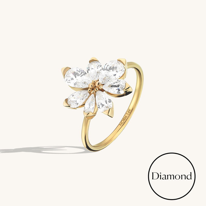 1.90 ctw Diamond Flower Cocktail Ring in 14k Real Gold